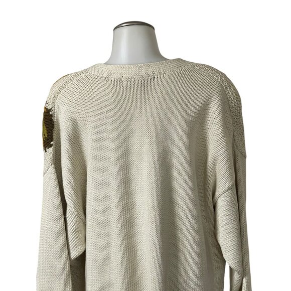 Vintage SK Wear Floral Knit Cardigan Sweater 2X Beige With Zipper 55% Ramie 45% - Picture 11 of 14